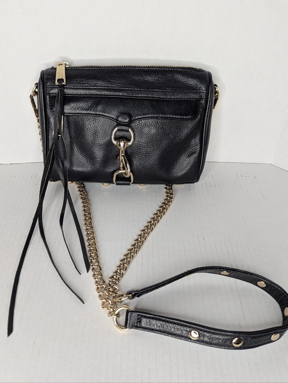 Rebecca Minkoff Mini Mac Crossbody Bag Black Leather Gold Hardware